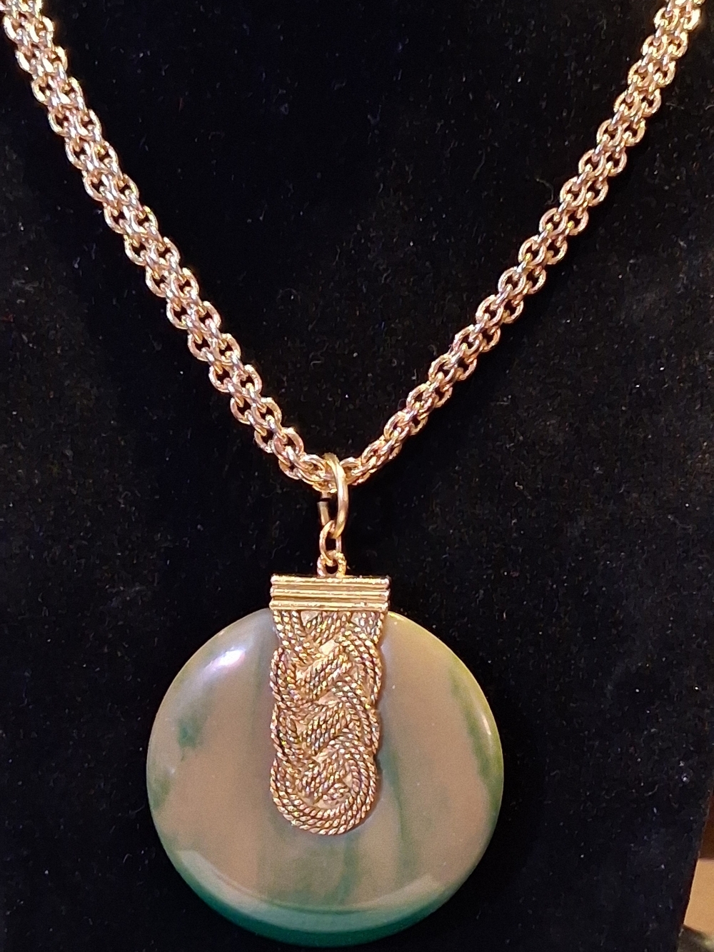 Nina Gold-Tone Chain with Green Swirl Agate Disc Pendant